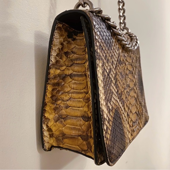 Prada Brown Tan Pitone Python Snake Skin Exotic Top Handle Crossbody Bag Italy - Picture 3 of 11